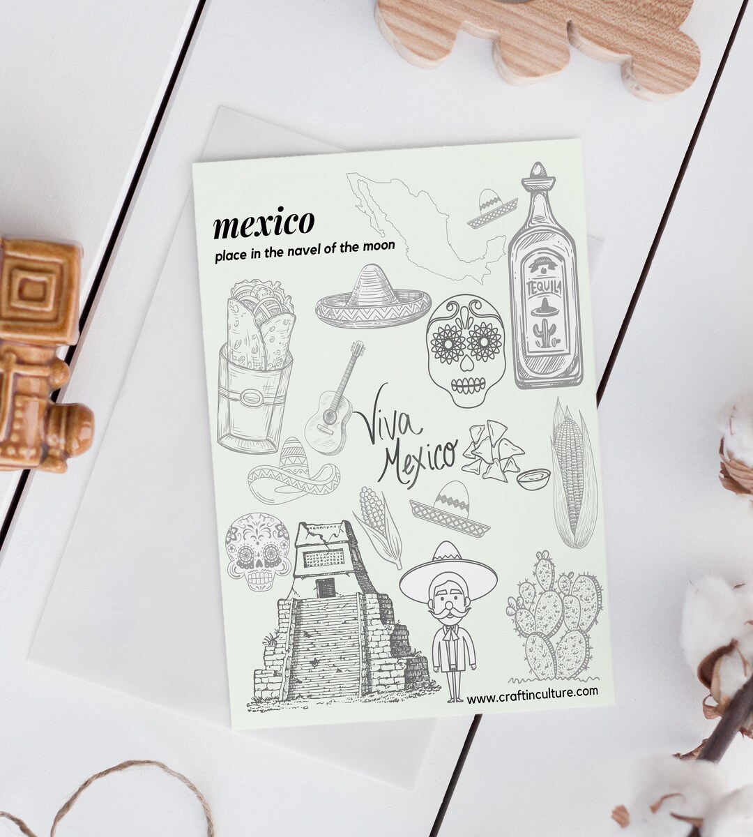 Mexico Coloring Page Adult Color Page Mexican Culture Tequila Saguaro