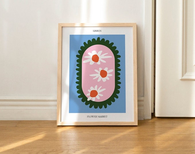 Flower Market Print of Lisbon Poster Blue | A4 A3 Recycled | Danish Pastel