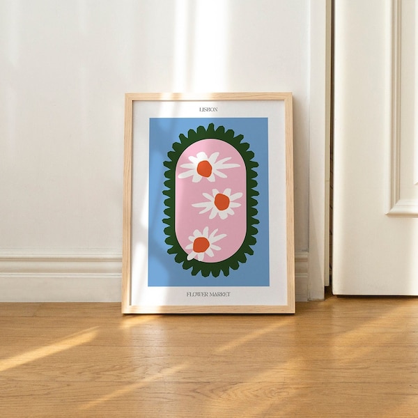Impresión del mercado de flores del cartel de Lisboa azul / A4 A3 reciclado / pastel danés