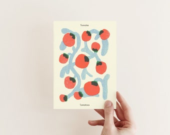 Tomates sur la vigne Risograph Print A5 | Fabriqué au Portugal | Fruits et Légumes | Décor de chambre universitaire