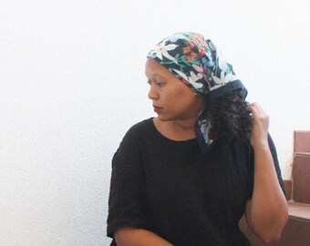 Recycled Chiffon U-Circular Scarf 100% Sustainable Bandana Designed by Emma Make 63cm square | Floral Head Scarf | Print Scarf | Scarf Top