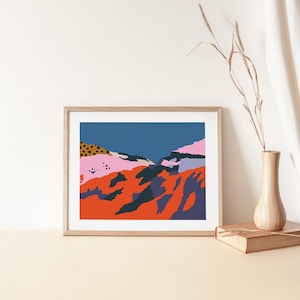 Impression physique de carte Giclee de ciel bleu d'oeuvre de montagne éthiopienne du paysage africain | Art Africain Moderne | Art éthiopien | Boutiques appartenant à des Noirs