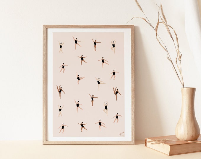 Ballet Dancers Giclée Print, Black Illustration, Muted Nursery Decor