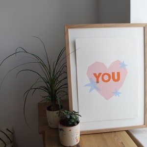 Love You Heart Screen Print, Quirky Home Decor, Twin Flame Gift, Engagement Pictures, Indie Gift image 8