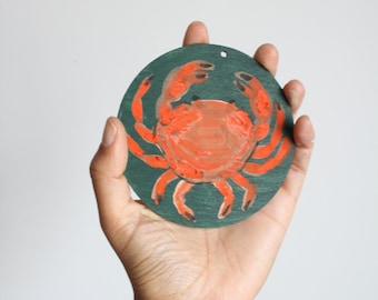 Crab Illustration Tiny Painting Circle Painting, Shelf Decor Aesthetic