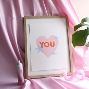 Love You Heart Screen Print, Quirky Home Decor, Twin Flame Gift, Engagement Pictures, Indie Gift image 4