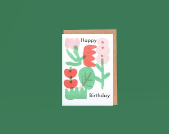 Carte florale de joyeux anniversaire de risographe | Arty amusant drôle | Résumé