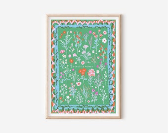Wildflower Print, Giclee of Beauty and Power in a Pressed Flower Style, Flower Art