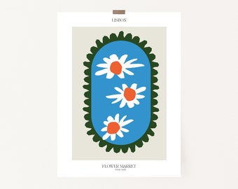 Flower Market Printable of Lisbon Art Blue Centre | A4 A3 12x16 3 by 4 | Danish Pastel | Nordic Decor |  Museum Poster