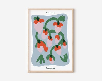 Abstract Raspberries Kitchen Wall Decor Print | Food Art | Fruit and Veg Art | Fruit Poster | Fruit Market Print | Art Hoe