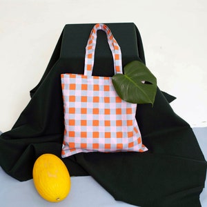 Y2k Streetwear Gingham Organic Tote Bag Made in Portugal Cute Cavas Tote Bag Christmas Under 30 Vegan Handbags image 2