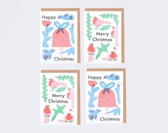 Cartes de Noël risographes A6 Risoprint | Paquet de 4