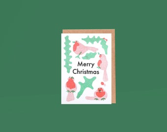 A6 Risograph Robin Christmas Cards Risoprint | Pack of 1