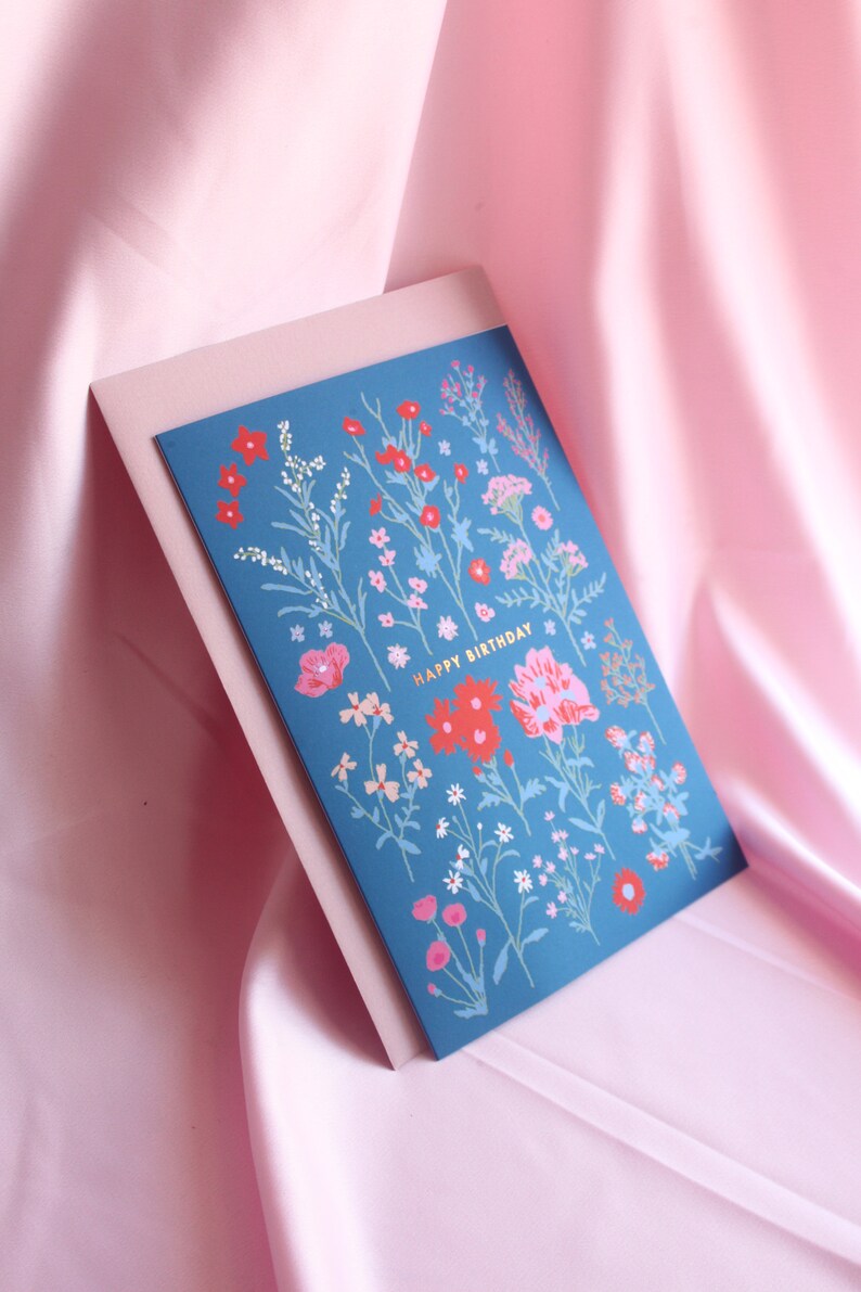 Foil Pretty Birthday Card by Emma Make With Rose Pink Envelope A5 C5 size Pressed Flower Art image 3