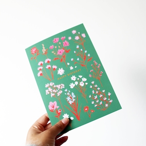 Cartão de Feliz Aniversário com Folha de Flores Silvestres Verdes da Emma Make With Rose Pink Envelope e Envelope Sustentável Biodegradável | A5 C5