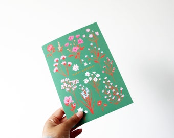 Gelukkige verjaardagskaart met wilde bloemen | Groene bloemengroeten