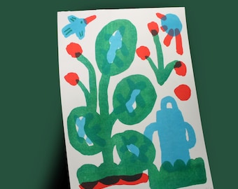 Rozkwitł i rozkwitł Riso Risograph A3 Grafika Ścienna Oryginalna