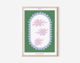 Flower Market Print of Lisbon Art Abstract Green, Pastel Art Poster