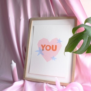 Love You Heart Screen Print, Quirky Home Decor, Twin Flame Gift, Engagement Pictures, Indie Gift image 6