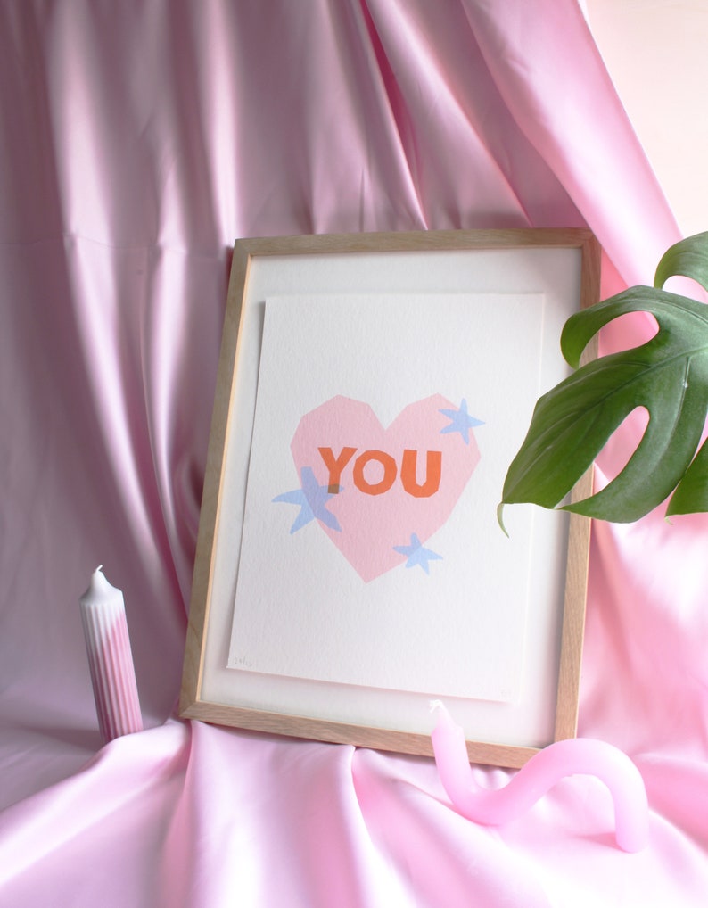 Love You Heart Screen Print, Quirky Home Decor, Twin Flame Gift, Engagement Pictures, Indie Gift image 6