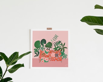 Bohemian Floral Still Life Sofa and Plant Interior | Printable Instant Download Print Yourself