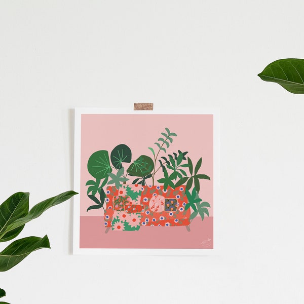 Bohemian Floral Still Life Sofa and Plant Interior | Printable Instant Download Print Yourself