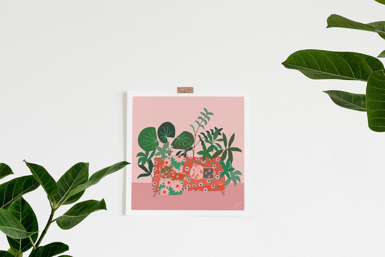 Bohemian Floral Still Life Sofa and Plant Interior Printable Instant Download Print Yourself image 1