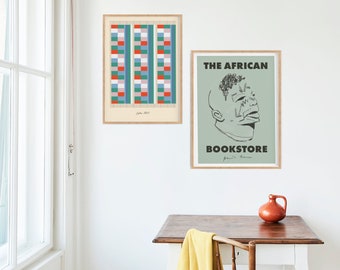 African Art Prtinable | The Fictional French African Bookstore in Paris | Makonde Mask Mozambique | Sage Green Black History Month Wall Art