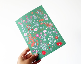 Fijne verjaardagskaart van folie | Wildflower-kunststijl, tuinmancadeau