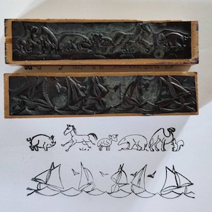 Animals and Sailing Boats Border Stamps Rubber Block Stamps Vintage X 2 Borders