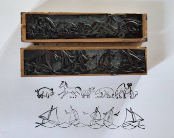 Animals and Sailing Boats Border Stamps Rubber Block Stamps Vintage X 2 Borders