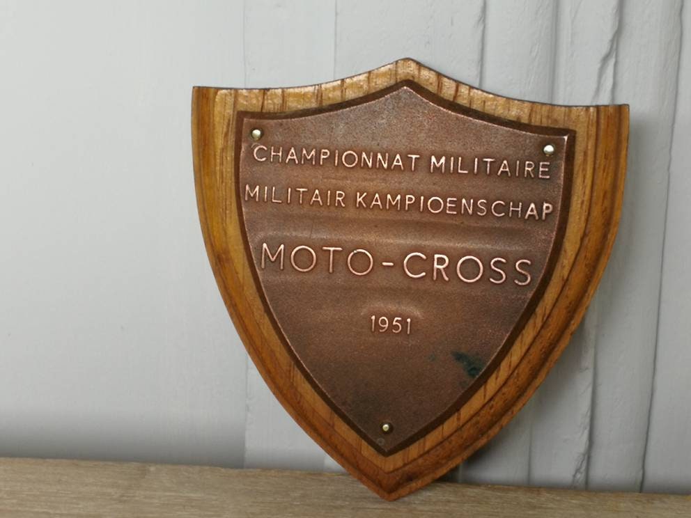 1951 Moto Cross Military Award Plaque Bronze Championship Prize Championnat Militaire