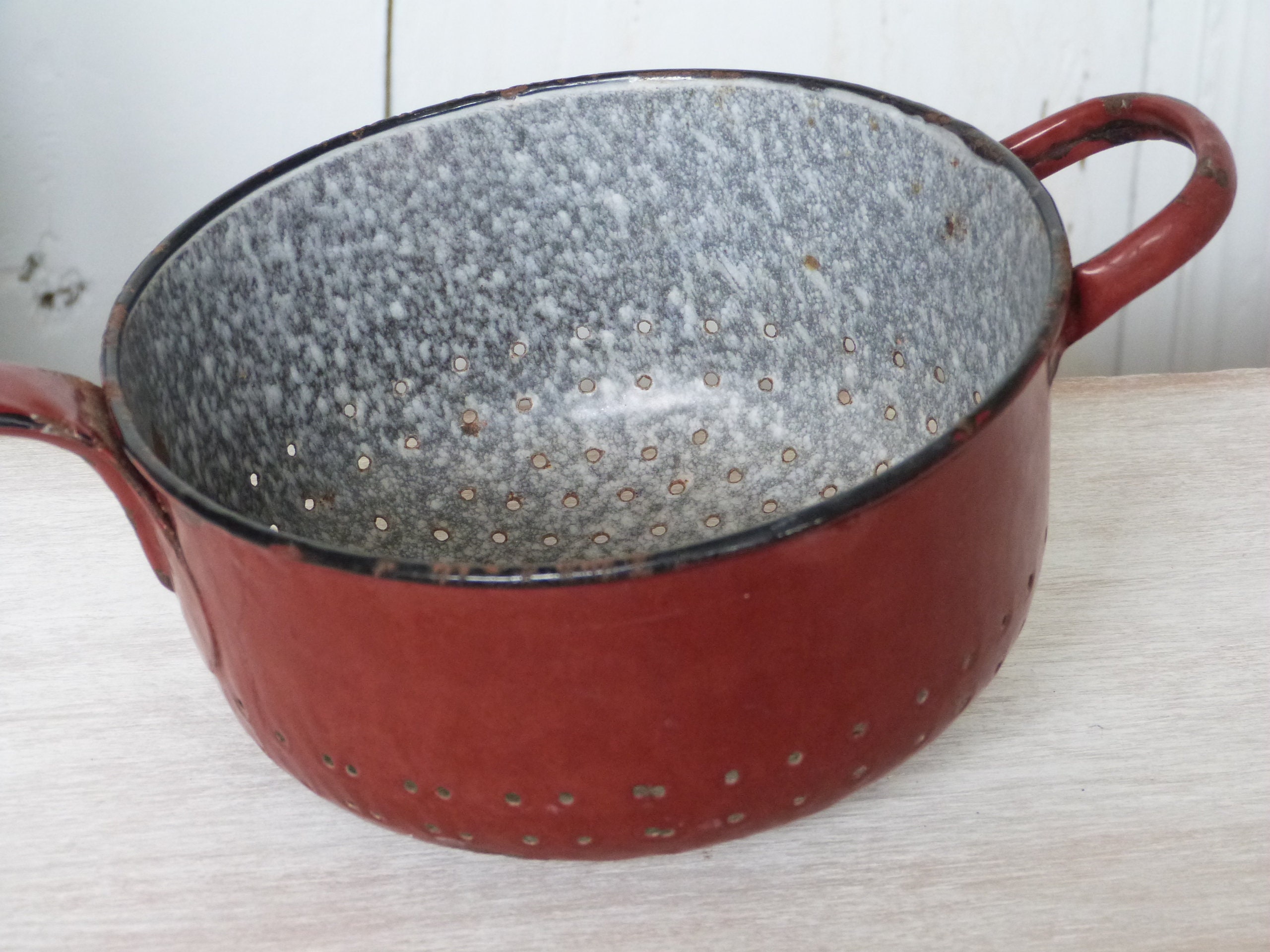 Rusty Colander Vintage Rust Red Enamel Colander Strainer French Enamel Ware Circa 1950 ...