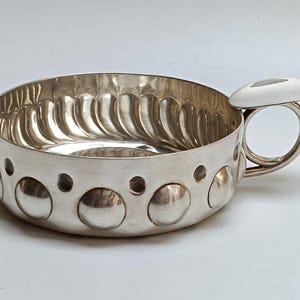 Large Vintage Beaujolais Tastevin Silver Plate French Wine Tasting Cup Sommelier Unusual Straight Rim Shape