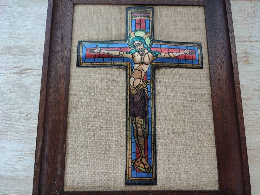 Église Vitraux Crucifix Potiers Cathédrale Émail sur Cuivre Portrait Par Marguerite Sornin