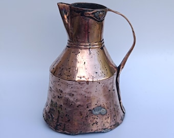Copper Water Jug Carafe  Primitive Folk Art Hand Beaten Finish Unique Artisanal Piece