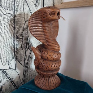 King Cobra geschnitzte exotische Holz Statue Skulptur Schlange Schlange Figur