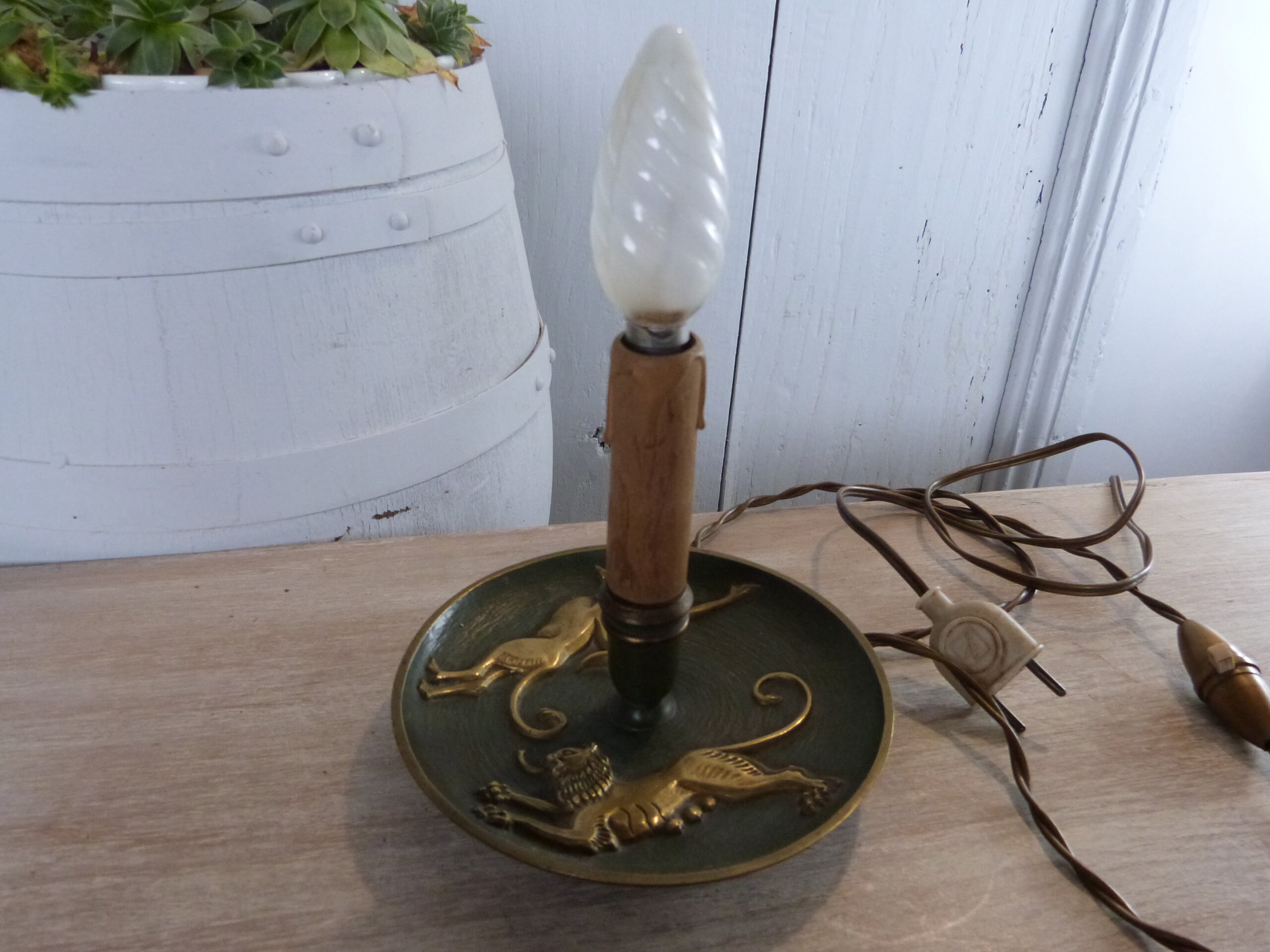 Candle Stick Lamp Mid Century Modern Brass Zodiac Leo Chasing Etsy