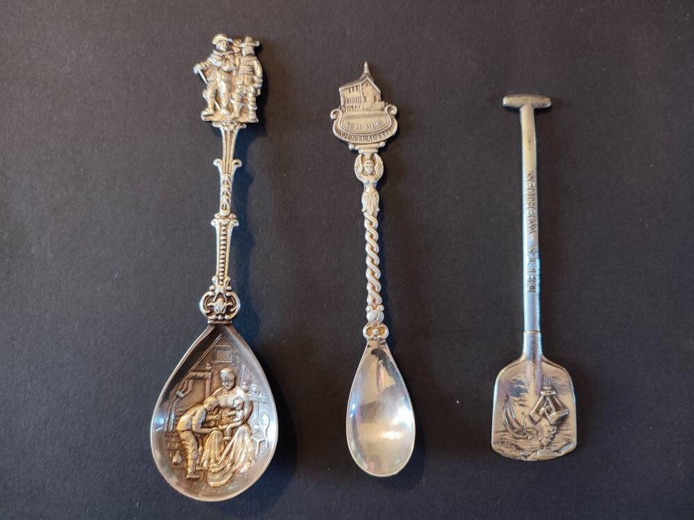 Cuillères de Fantaisie Souvenir Hollandaise Petit Thé/Cuillère à Café Ensemble 3 Argenterie Hollanda