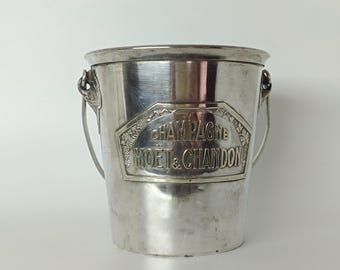 Vintage Moet & Chandon Grapevine Demi Bouteille Cooler Aluminum Ice Bucket Art Deco Style Half Bottle Size Ideal for Ice