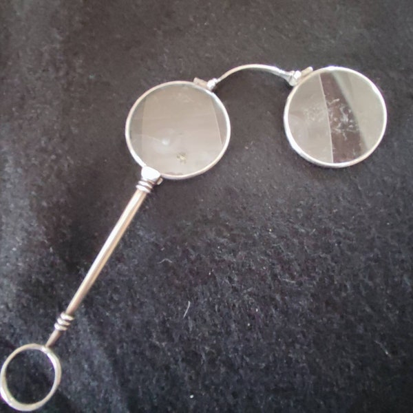 Antique Handheld Lorgnette Lunettes Longue Poignée Lunettes de lecture Argent massif pliant Loupe Lunettes Antiques Style Steampunk