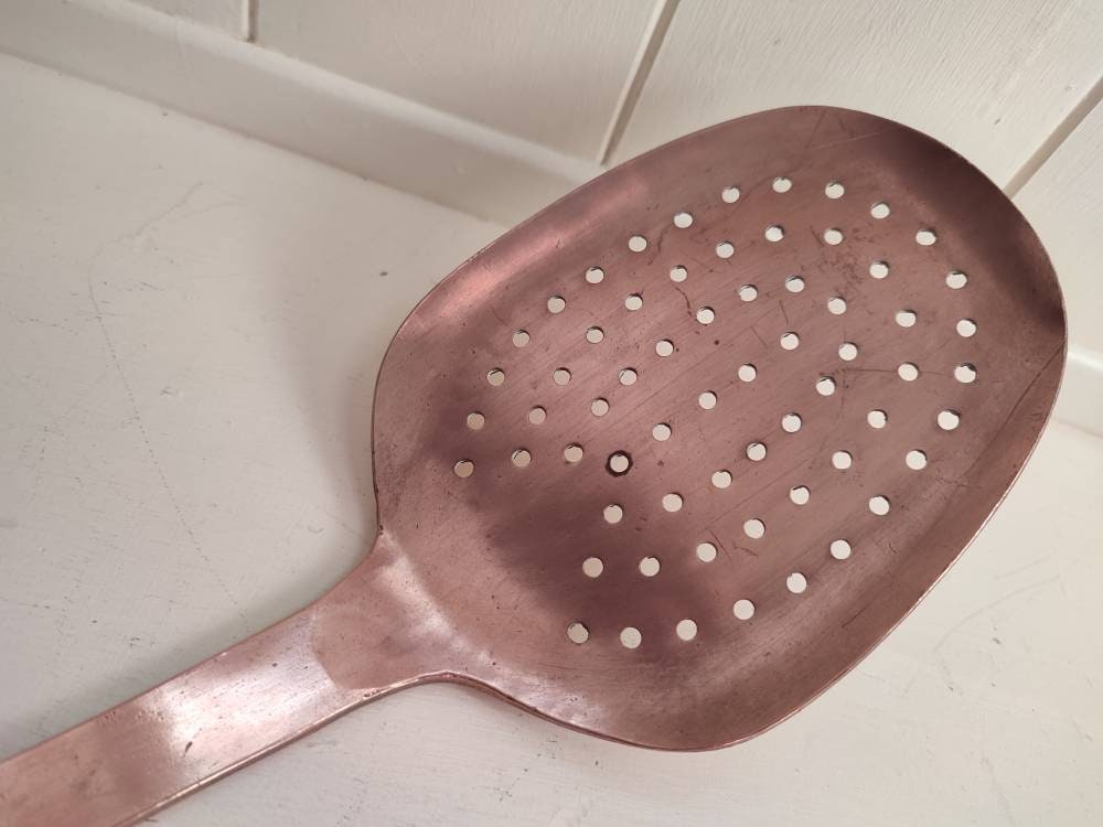 Copperladel Spoon Slotted Strainer Français Rustic Kitchen Decor Vintage Cookware Large 21 1/2