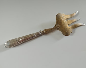Art Nouveau Francés Plateado Pastel / Rebanada De Pescado Tenedor De Servir