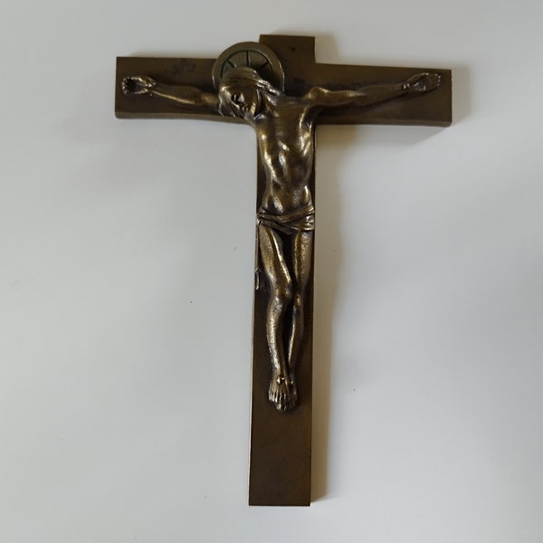 Bronze Wall Crucifix, The Crucifixion of Jesus, by Johannes Hartmann Modernist Sculpture