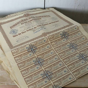 vintage Français Stock Certificate 1928 Ciment et Industrie Vieux Document