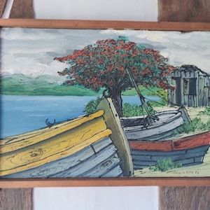Charles de Witte Oil Painting Brazilian Artist Rio 1973 Boats Docked at the Shore, Signed by Artist and Dated