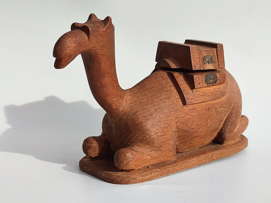 Vintage Camel Inkwell Hand Carved From Solid Wood Souvenir of Jerusalem ...