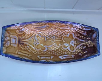 Retro Table Centerpiece Tray Limoges Enamel On Copper Dresser Tray Holder