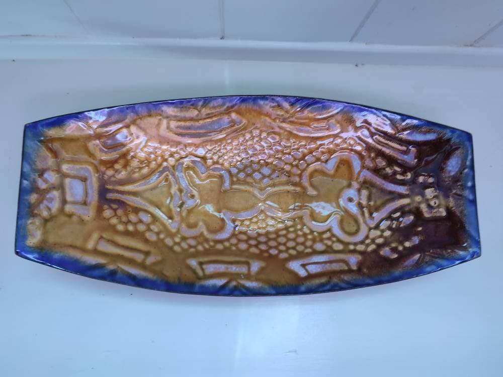 Table Rétro Centre de Table Plateau Limoges Émail sur Cuivre Commode Support