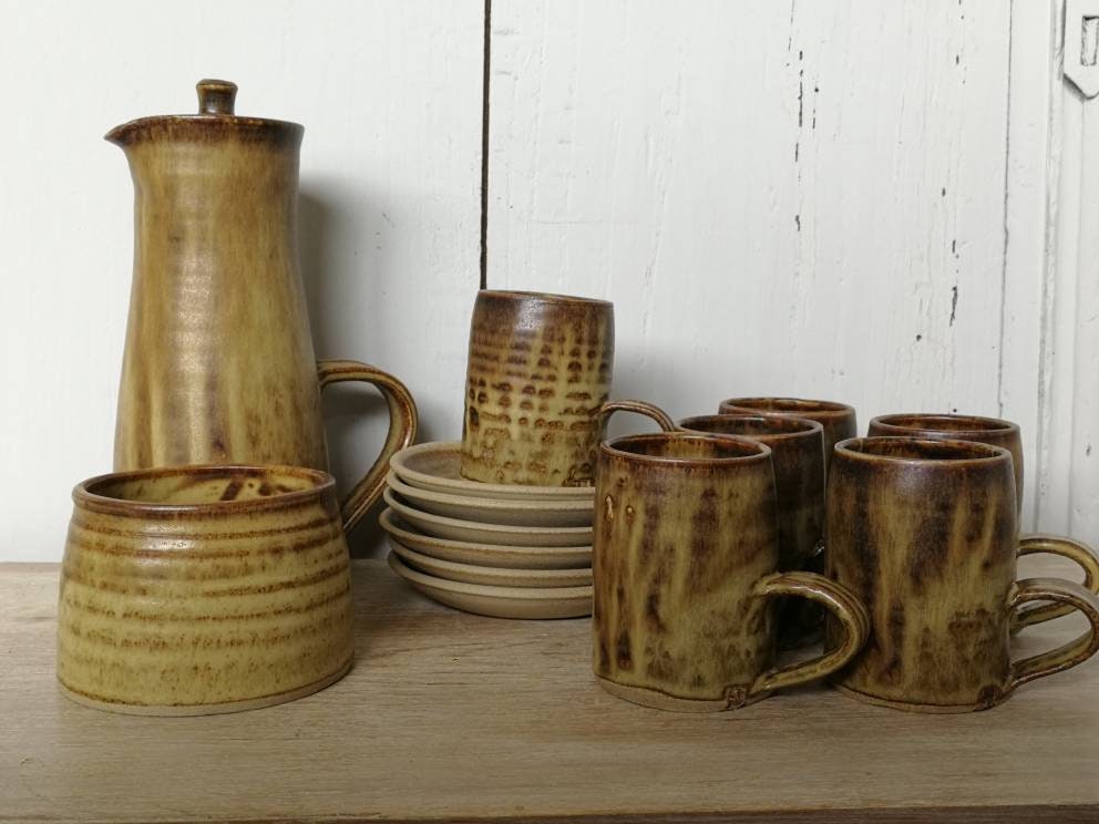 St Ives Anchor Studio Pottery Coffee Set John Buchanan 1974 Service Pour 6